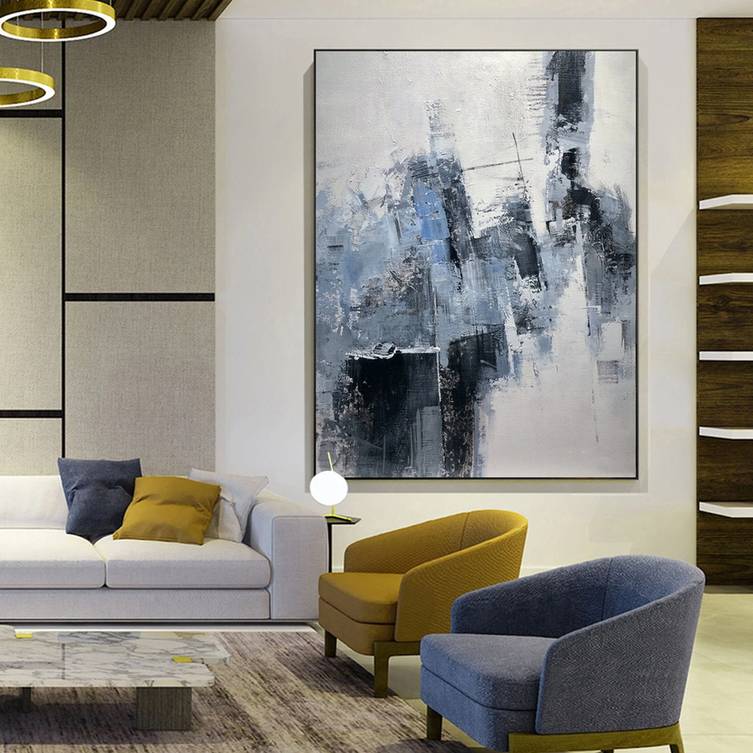 Grey Abstract Painting Blue Abstract Canvas Artwork 8466D wall art
